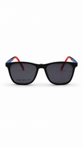 K11942 Magnet Attachment Black Square Sunglasses – Blue & Red Temple Accent