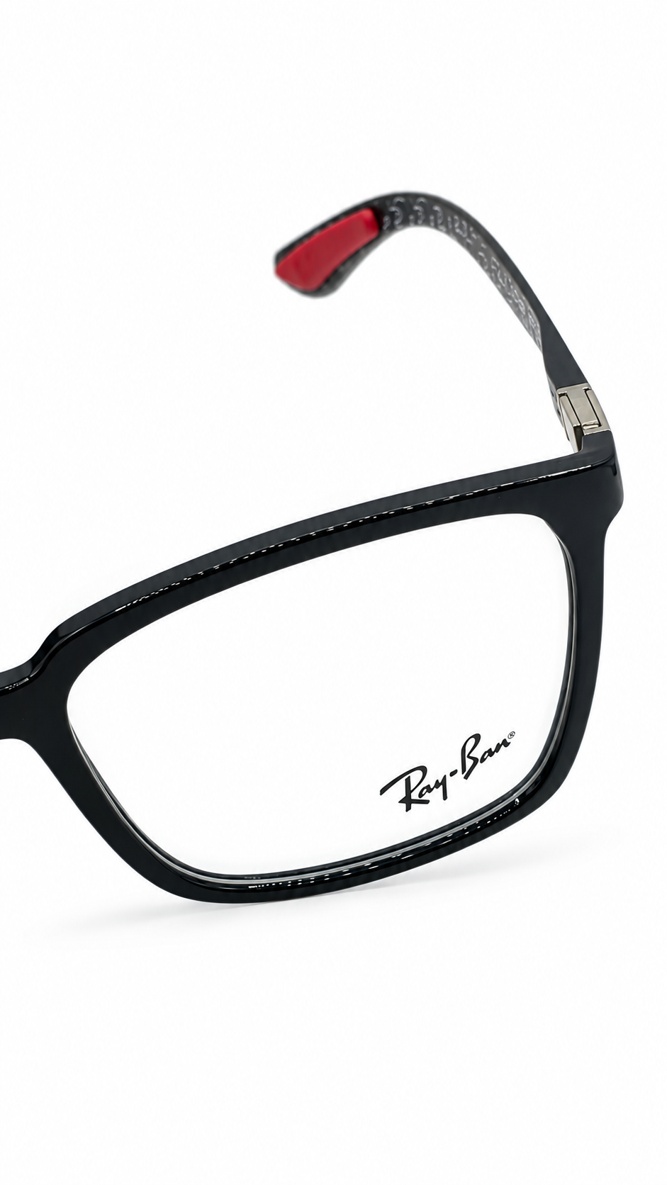 Ray-Ban RB8906 2000 Black Rectangular Eyeglasses 54-17 with Red Accents
