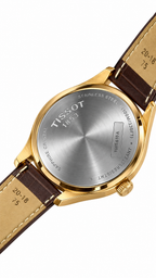Tissot Tradition 42mm Rose Gold Case Watch – Silver Textured Dial & Brown Leather Strap