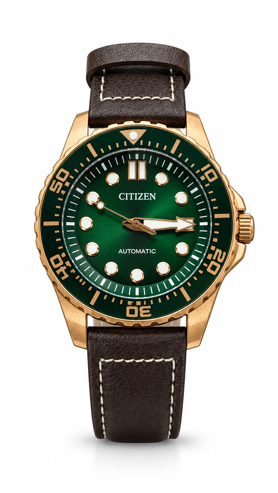 Citizen Automatic Diver-Style Watch – Sunray Green Dial & Rose Gold Case