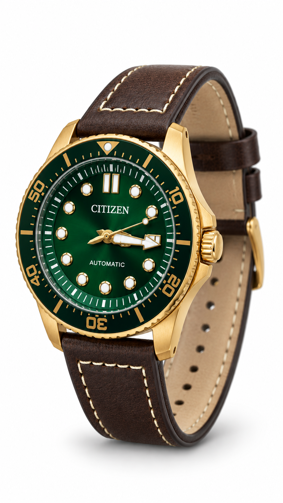 Citizen Automatic Diver-Style Watch – Sunray Green Dial & Rose Gold Case