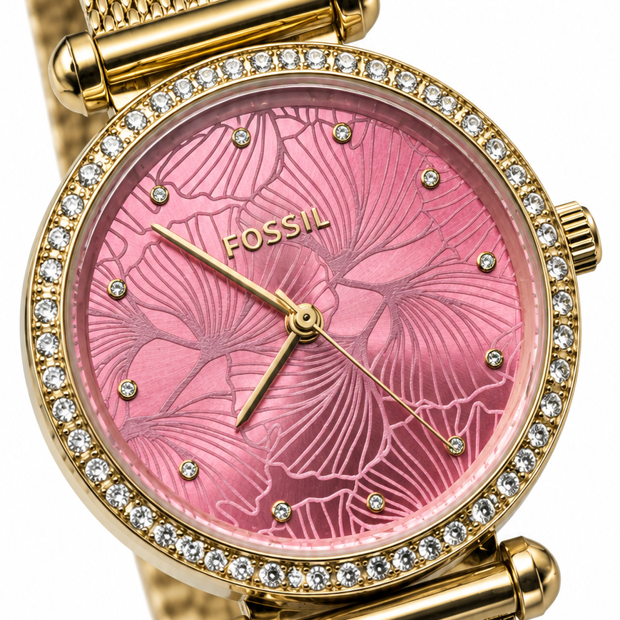 Fossil BQ3777 Gold Pink Floral Dial Watch