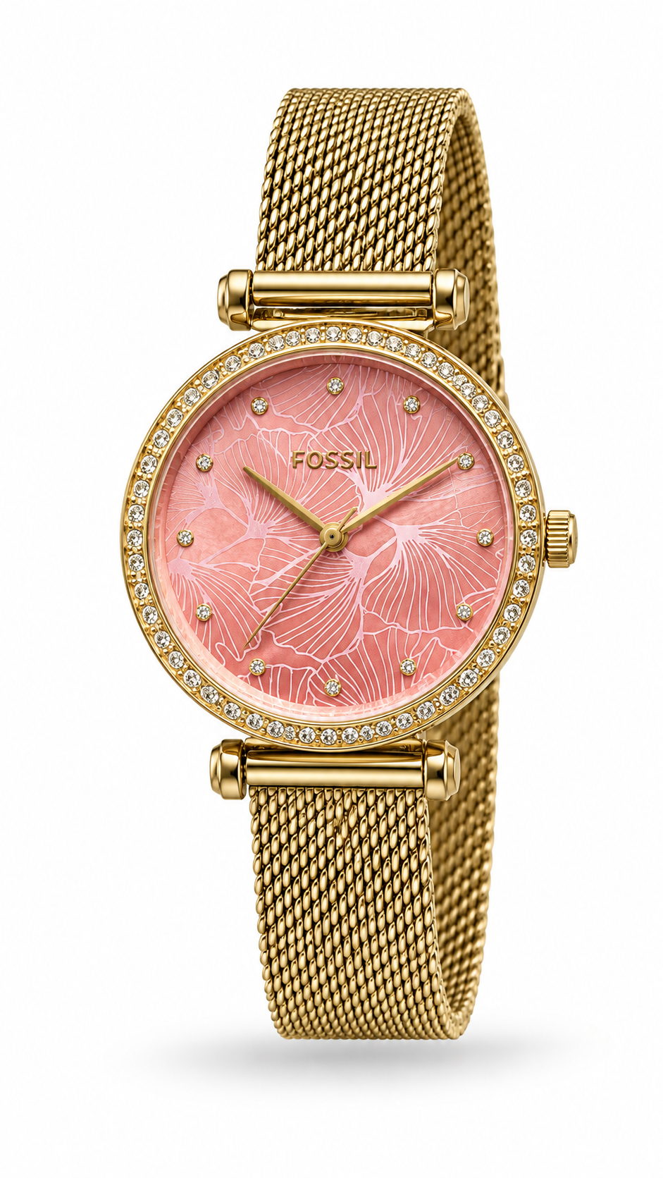Fossil BQ3777 Gold Pink Floral Dial Watch