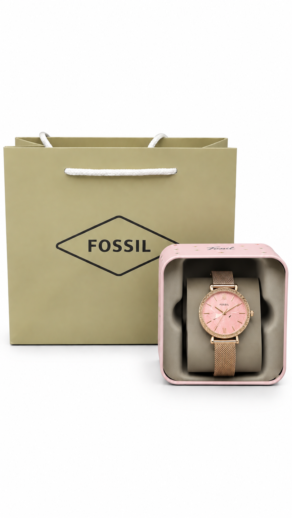 Fossil BQ3777 Gold Pink Floral Dial Watch