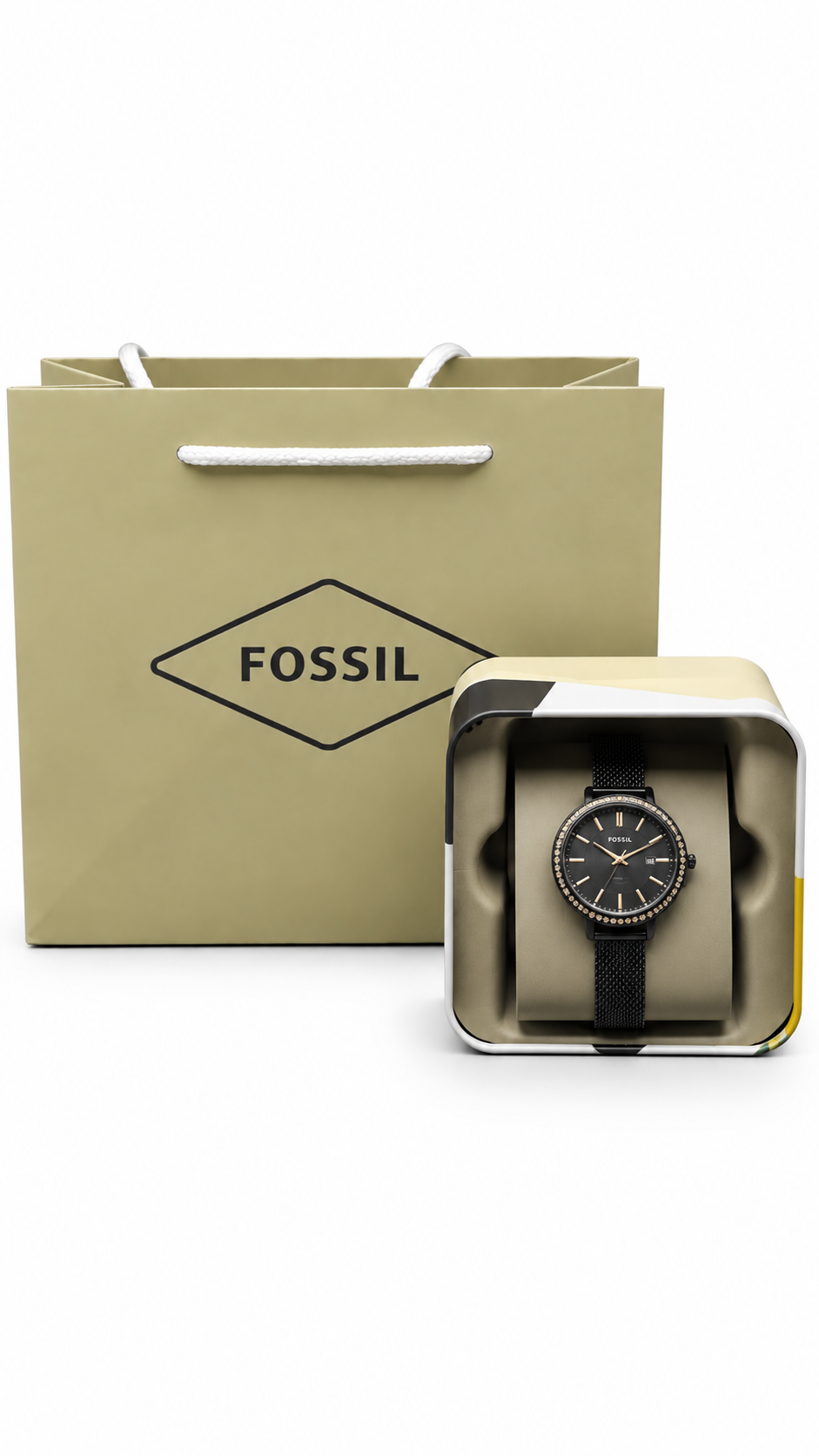 Fossil BQ3459 Black Mesh Crystal Watch