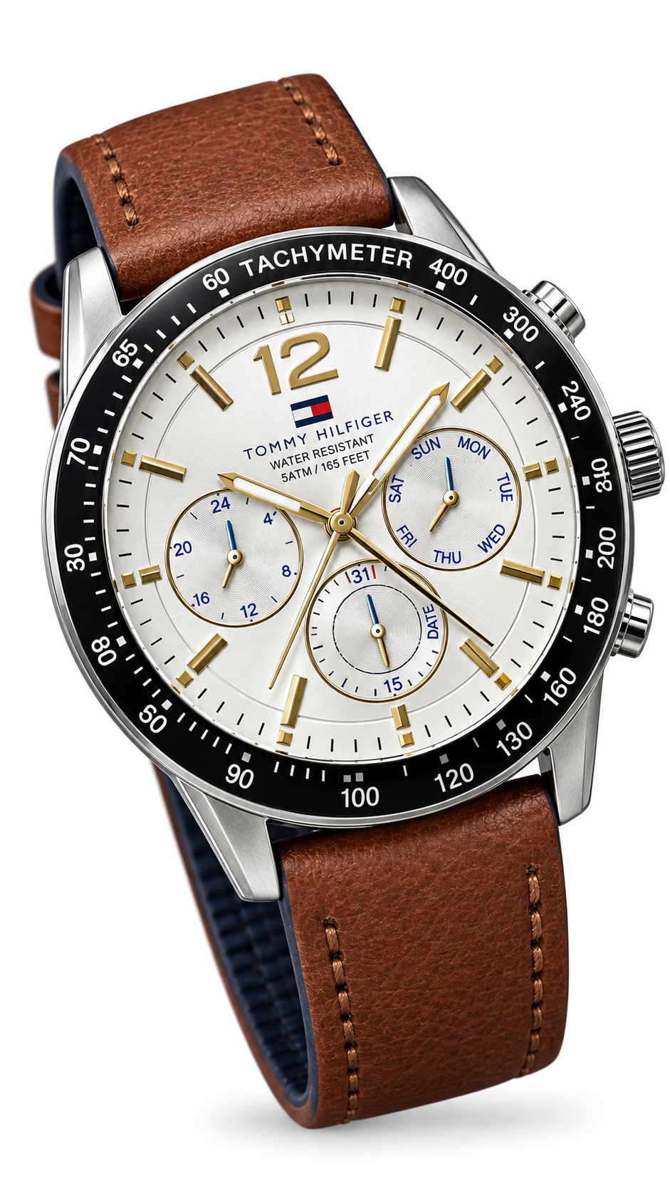 Tommy Hilfiger Silver Dial Brown Leather Watch