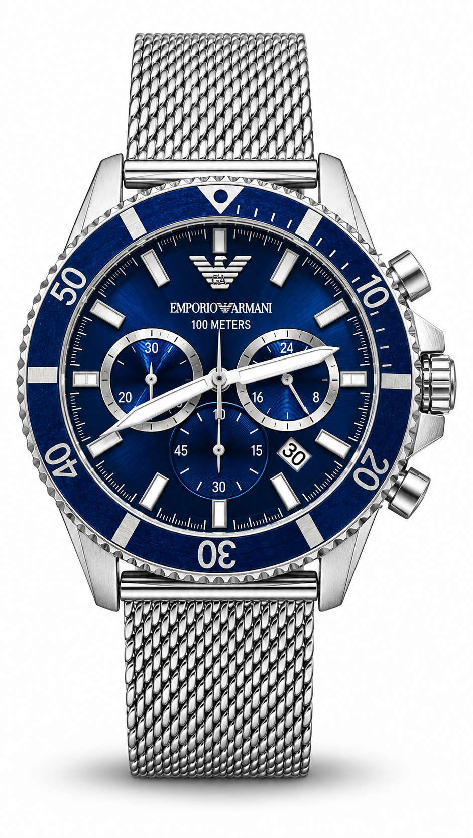 Emporio Armani AR-11587 Blue Dial Chronograph Stainless Steel Mesh Watch