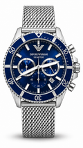 Emporio Armani AR-11587 Blue Dial Chronograph Stainless Steel Mesh Watch