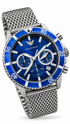 Emporio Armani AR-11587 Blue Dial Chronograph Stainless Steel Mesh Watch