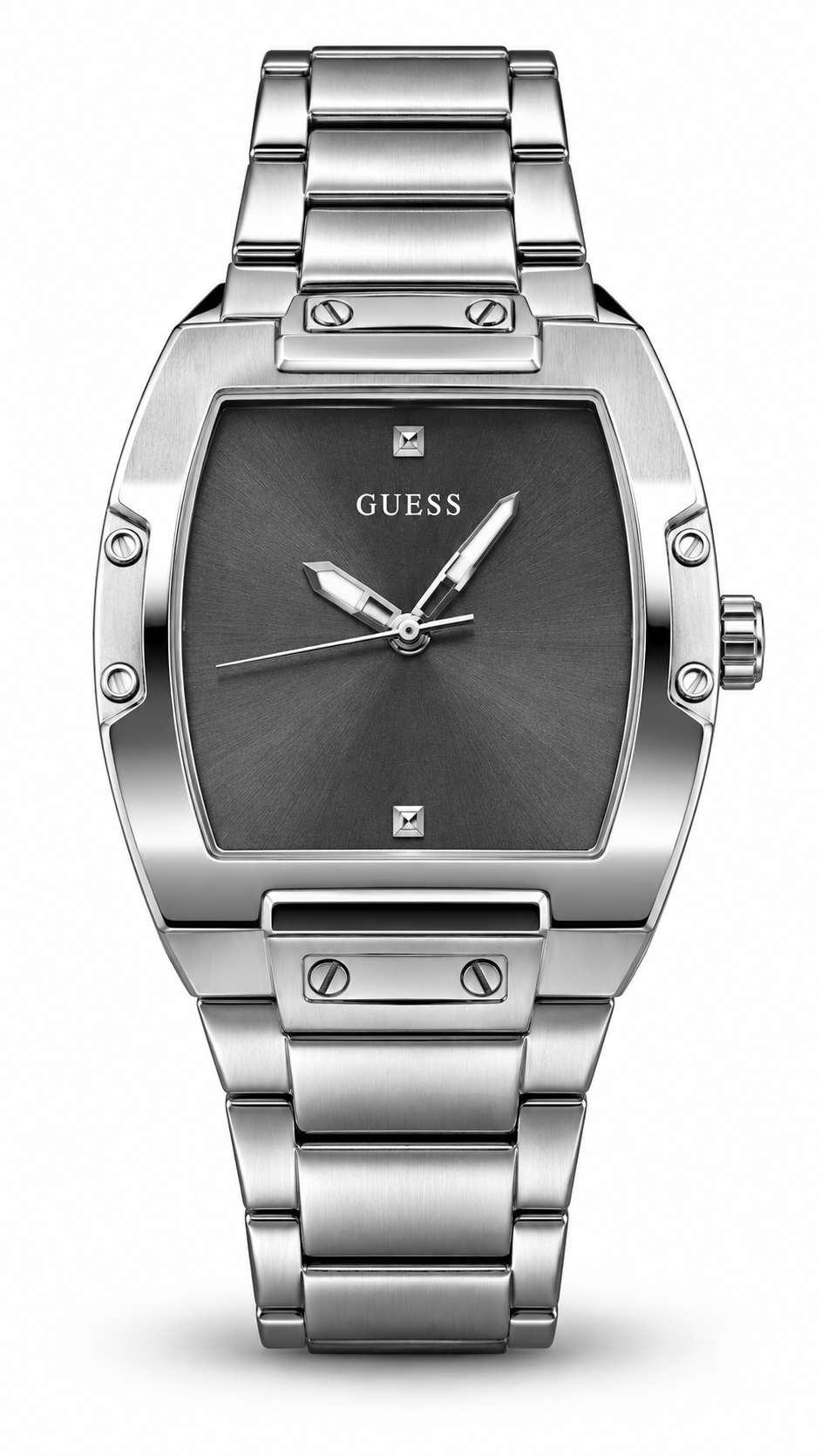 GUESS GW0387G1 Stainless Steel Tonneau Case Diamond Accent Black Dial Men's Watch