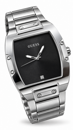 GUESS GW0387G1 Stainless Steel Tonneau Case Diamond Accent Black Dial Men's Watch