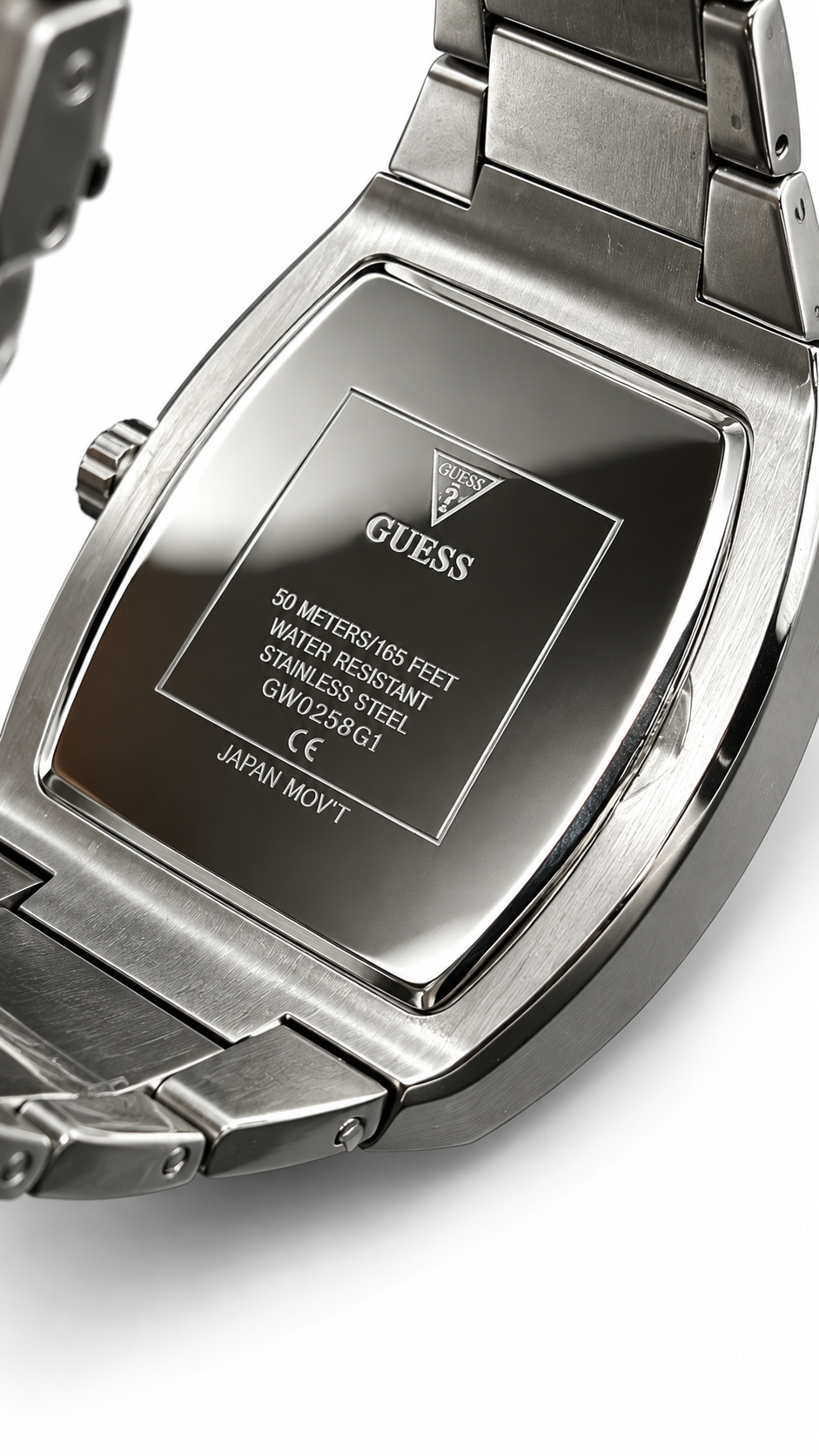 GUESS GW0387G1 Stainless Steel Tonneau Case Diamond Accent Black Dial Men's Watch