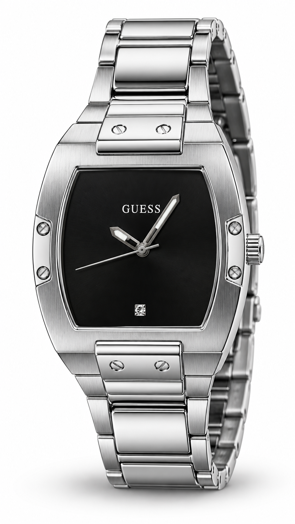 GUESS GW0387G1 Stainless Steel Tonneau Case Diamond Accent Black Dial Men's Watch