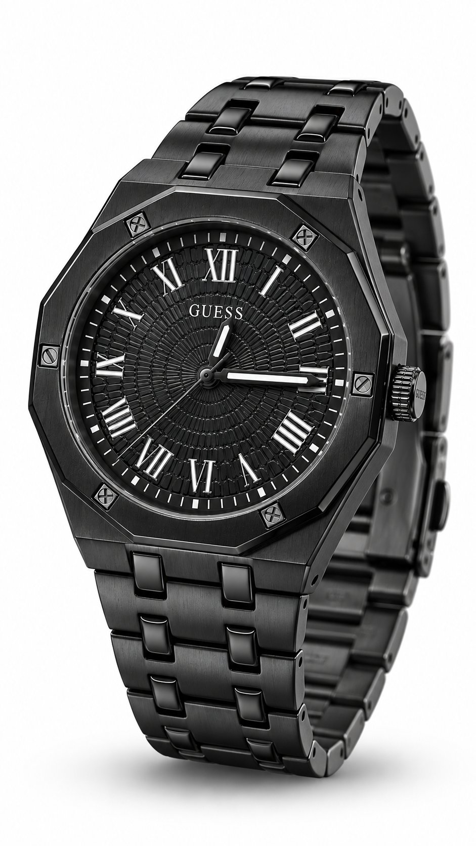 GUESS GW0263G1 All Black Octagon Bezel Roman Numeral Men's Watch