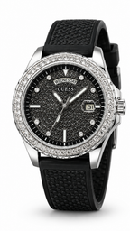 GUESS Crystal Bezel Black Pavé Dial Men's Watch with Black Silicone Strap