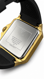 GUESS GW0627G2 Gold-Tone Square Case Skeleton Dial Men's Watch with Black Silicone Strap
