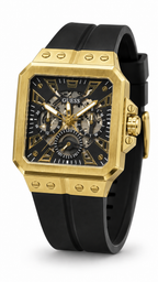 GUESS GW0627G2 Gold-Tone Square Case Skeleton Dial Men's Watch with Black Silicone Strap