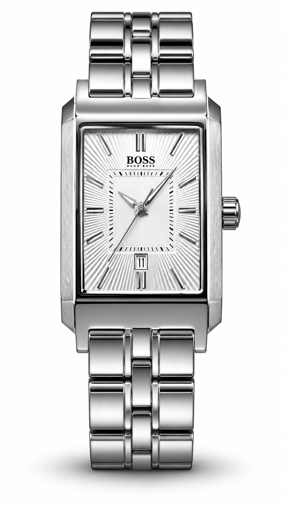 Hugo Boss HB.47.1.14.2076 Silver Stainless Steel Rectangular Watch – Textured Guilloché Dial