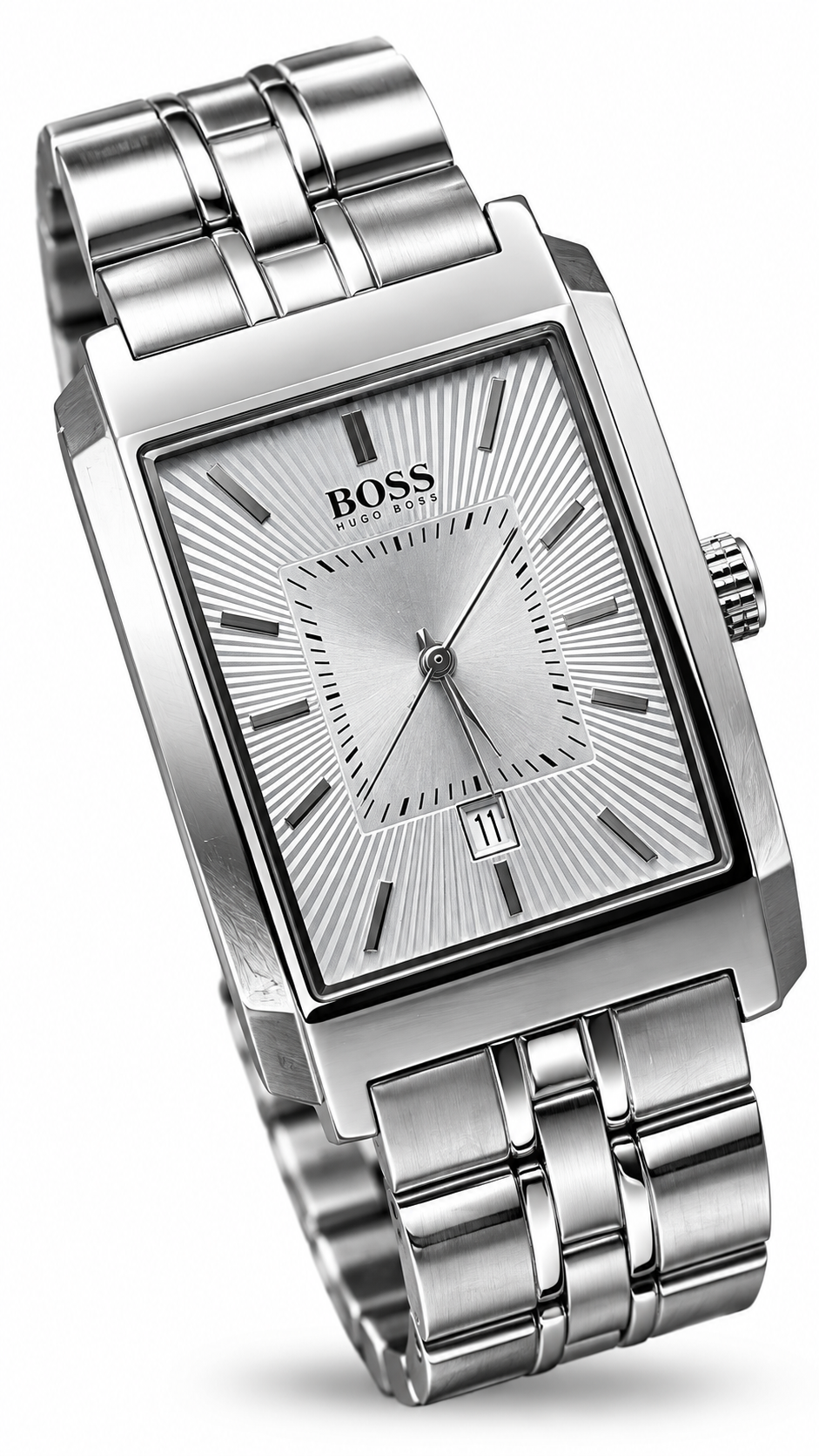 Hugo Boss HB.47.1.14.2076 Silver Stainless Steel Rectangular Watch – Textured Guilloché Dial