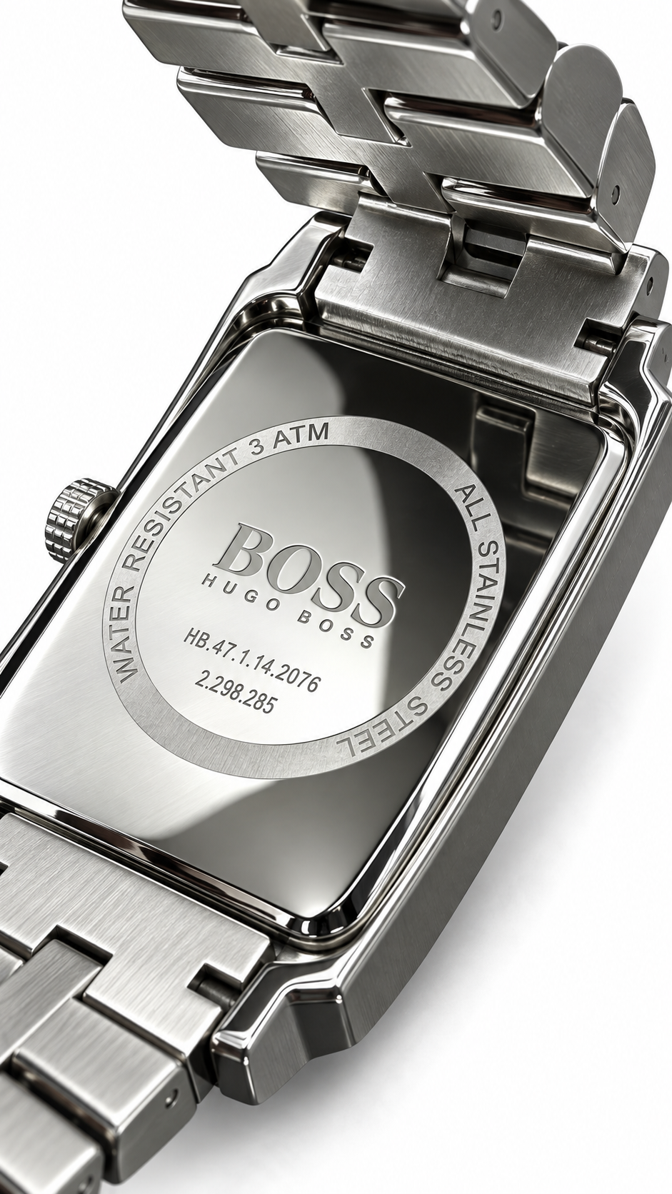 Hugo Boss HB.47.1.14.2076 Silver Stainless Steel Rectangular Watch – Textured Guilloché Dial