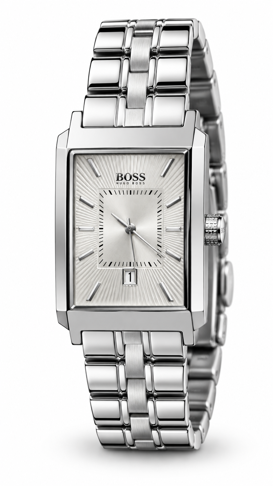 Hugo Boss HB.47.1.14.2076 Silver Stainless Steel Rectangular Watch – Textured Guilloché Dial