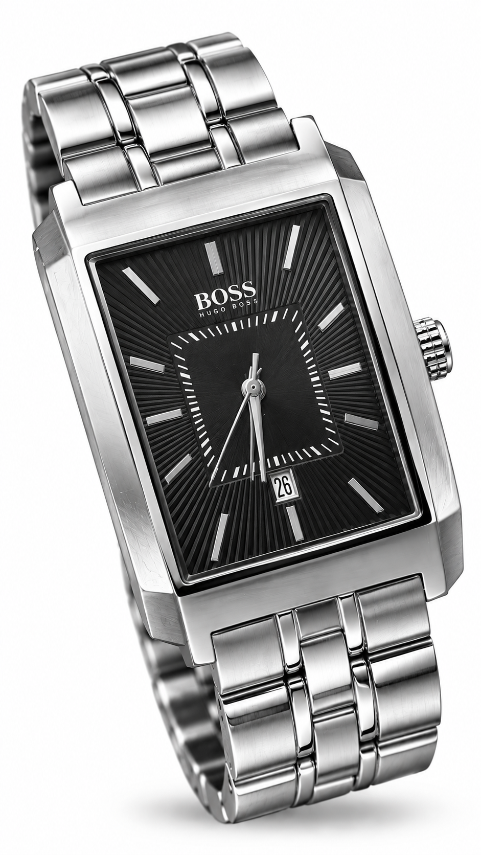 BOSS Hugo Boss HB.47.1.14.2076 Stainless Steel Rectangular Men's Watch with Black Textured Dial