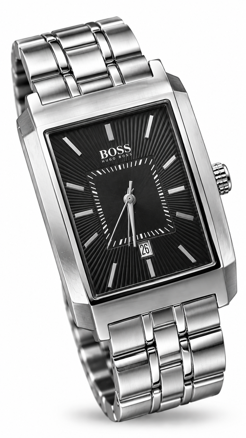 BOSS Hugo Boss HB.47.1.14.2076 Stainless Steel Rectangular Men's Watch with Black Textured Dial