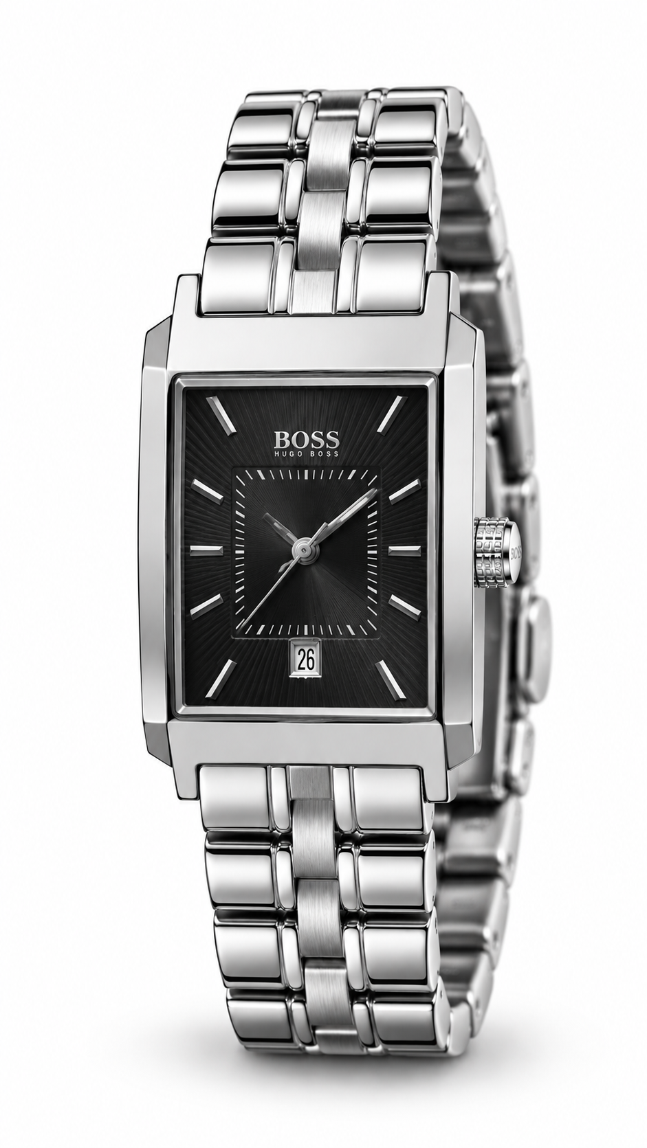 BOSS Hugo Boss HB.47.1.14.2076 Stainless Steel Rectangular Men's Watch with Black Textured Dial