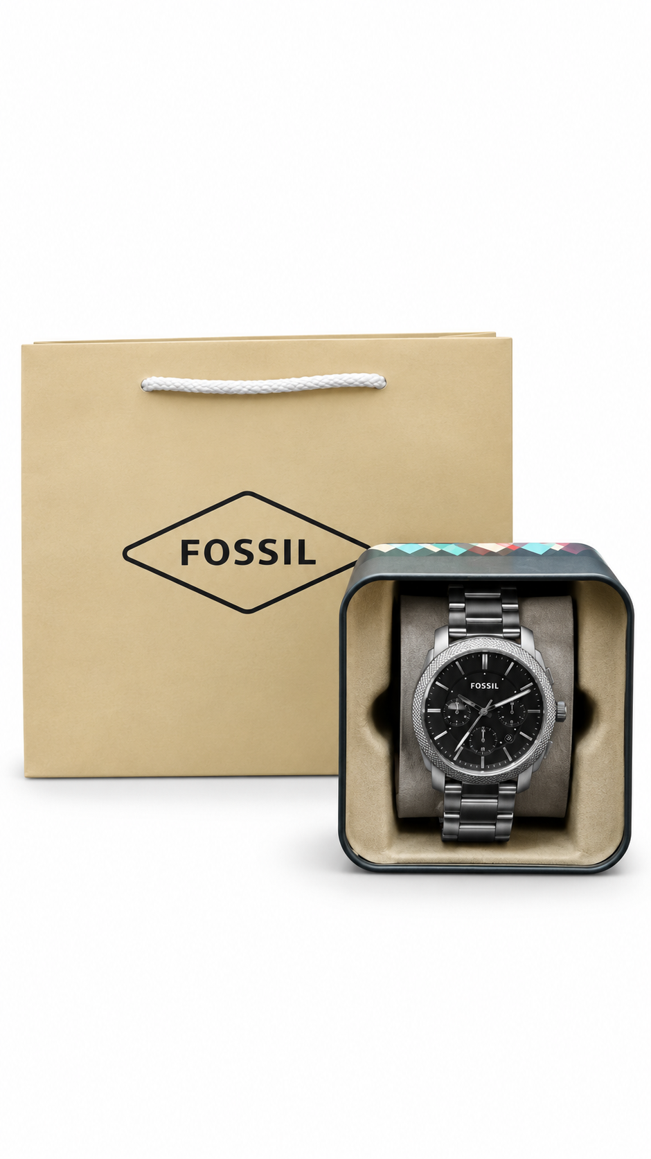Fossil Machine Black Dial Stainless Steel Watch FS4774