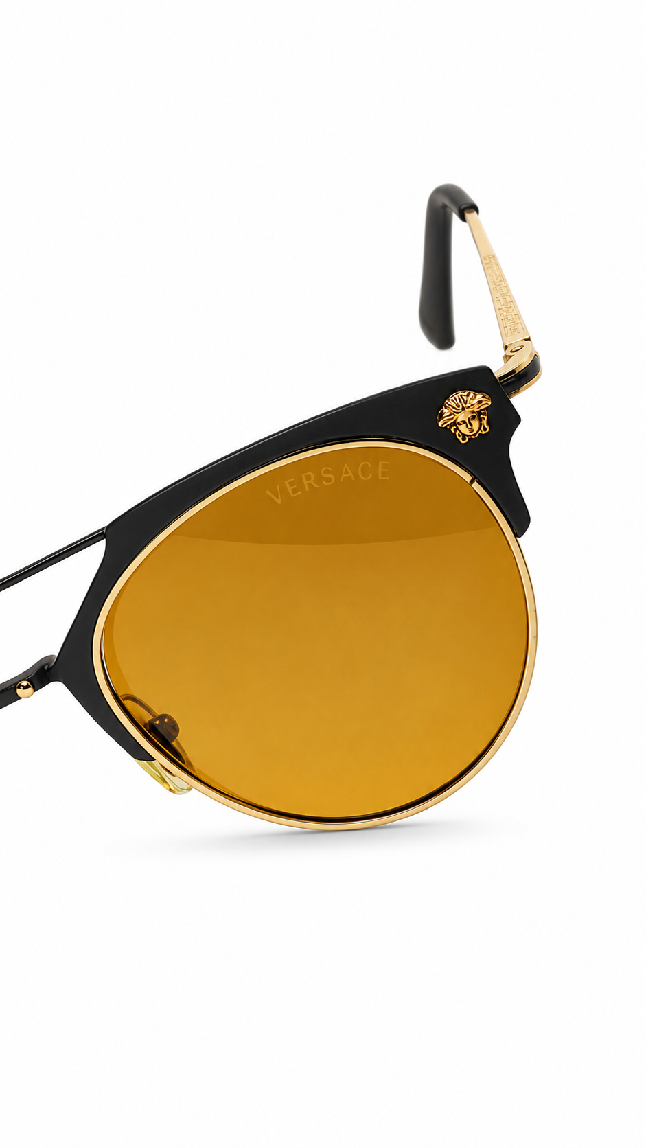 Versace Black & Gold Round Sunglasses with Amber Yellow Lenses
