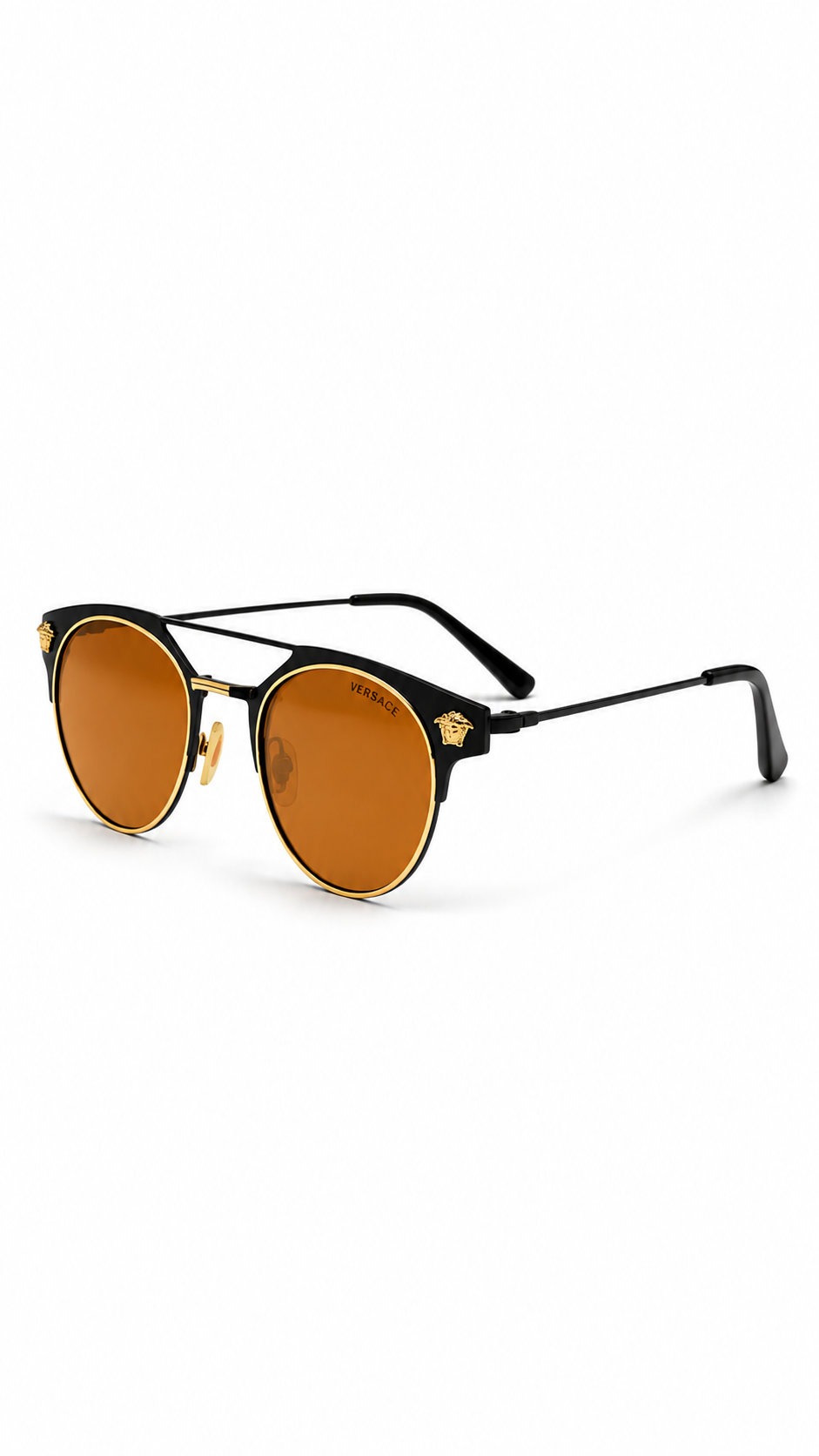 Versace Black & Gold Round Sunglasses with Amber Yellow Lenses