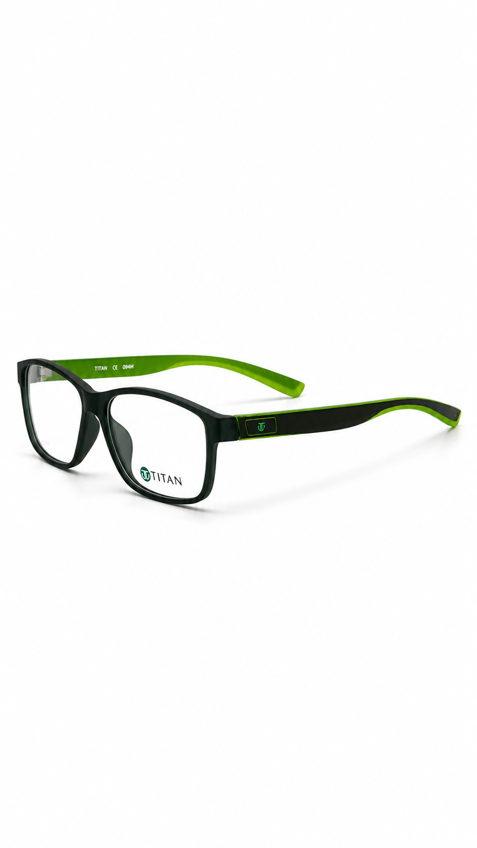 Titan TS1018 Black Rectangle Eyeglasses with Green Accents