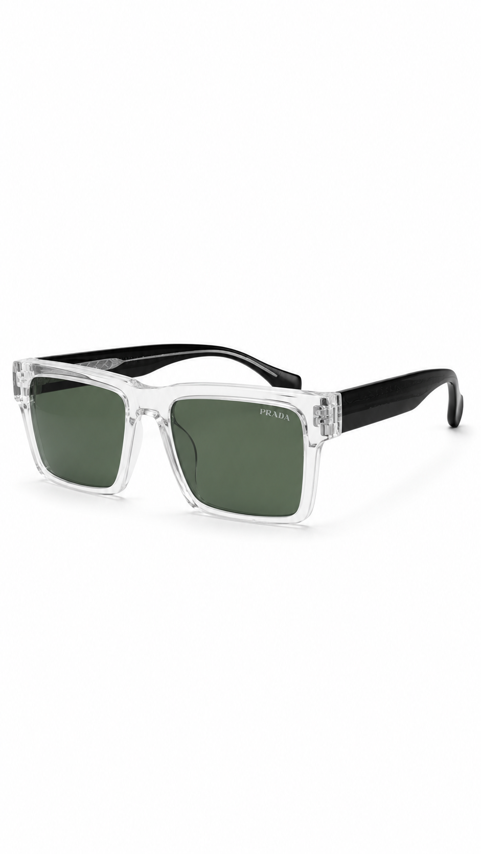 Prada Symbole Square Sunglasses (SPR 07Y 54mm) – Clear & Black Frame / Green Lenses