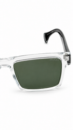 Prada Symbole Square Sunglasses (SPR 07Y 54mm) – Clear & Black Frame / Green Lenses