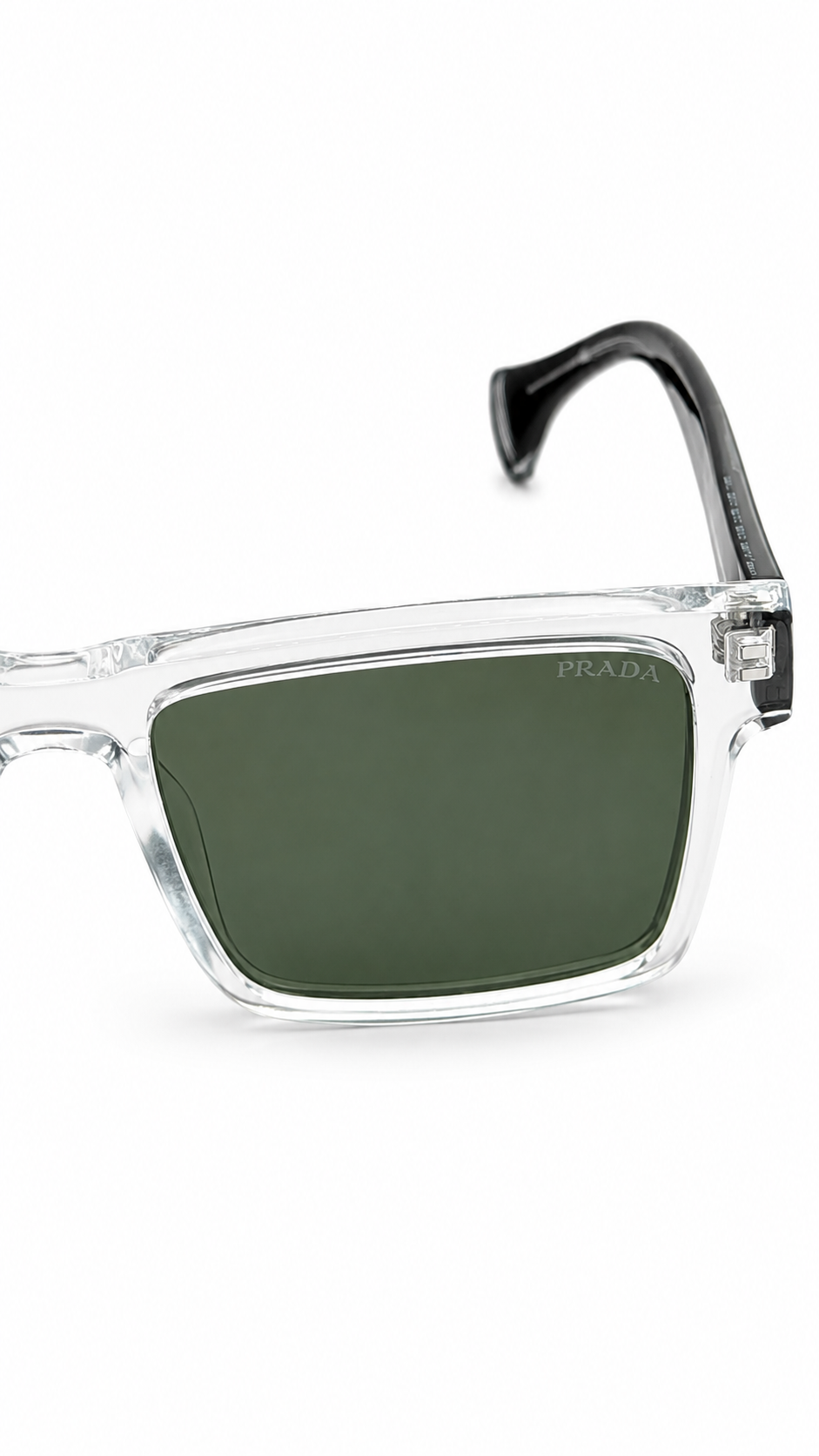 Prada Symbole Square Sunglasses (SPR 07Y 54mm) – Clear & Black Frame / Green Lenses