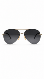 Ray-Ban Style Gold Rimless Aviator Sunglasses with Dark Grey Lenses