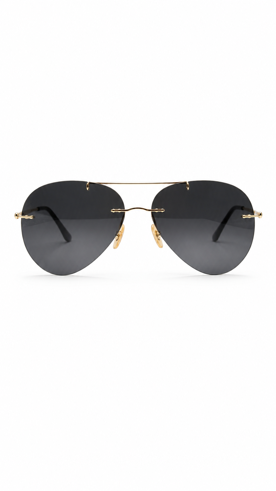 Ray-Ban Style Gold Rimless Aviator Sunglasses with Dark Grey Lenses