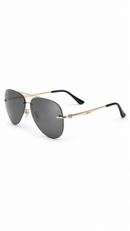 Ray-Ban Style Gold Rimless Aviator Sunglasses with Dark Grey Lenses