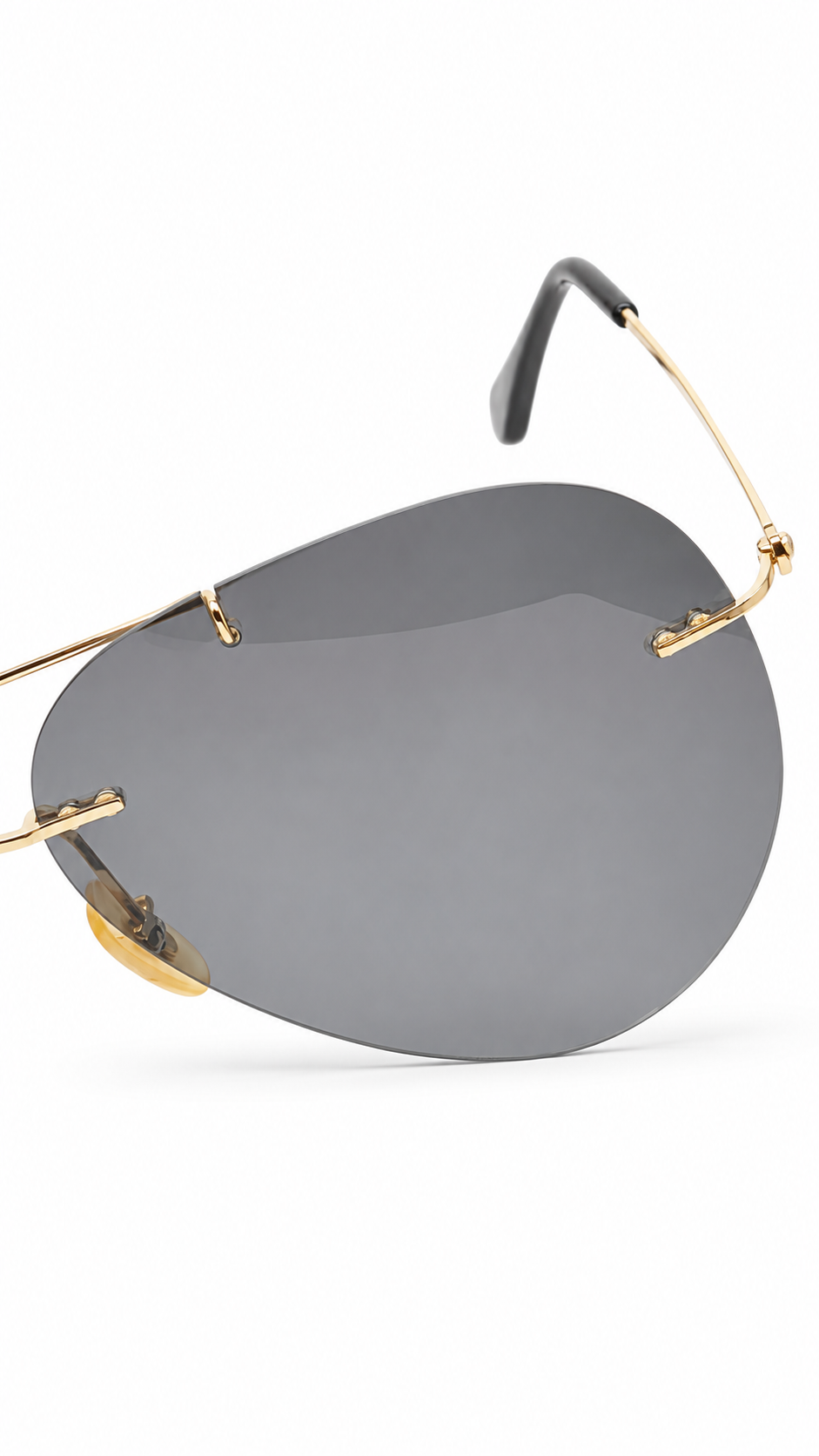 Ray-Ban Style Gold Rimless Aviator Sunglasses with Dark Grey Lenses