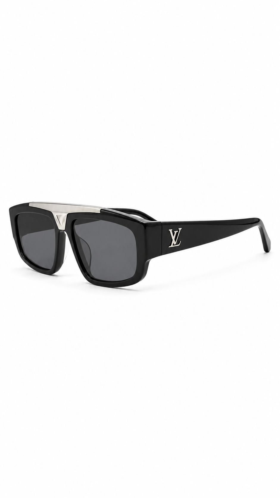 Louis Vuitton Z1950U Black Cyclone Sunglasses with Silver V Detail