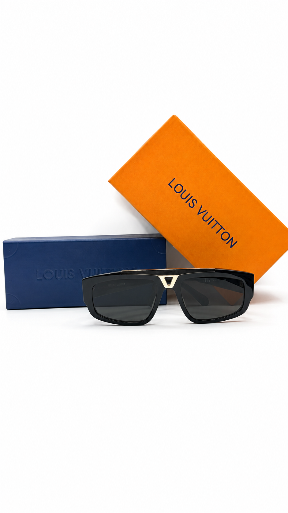 Louis Vuitton Z1950U Black Cyclone Sunglasses with Silver V Detail
