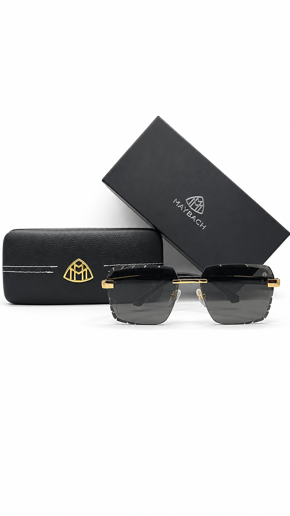 Maybach UP-RBL-Z067 Gold Rimless Square Sunglasses – Diamond-Cut Lenses