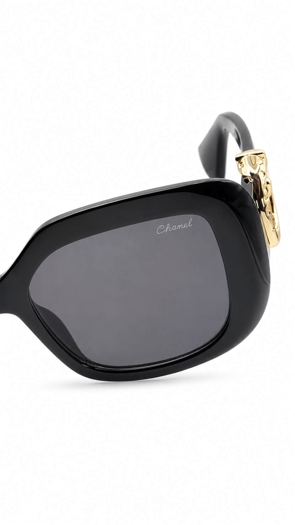 Chanel 5242 Black Square Sunglasses with Gold CC Logo Hinges
