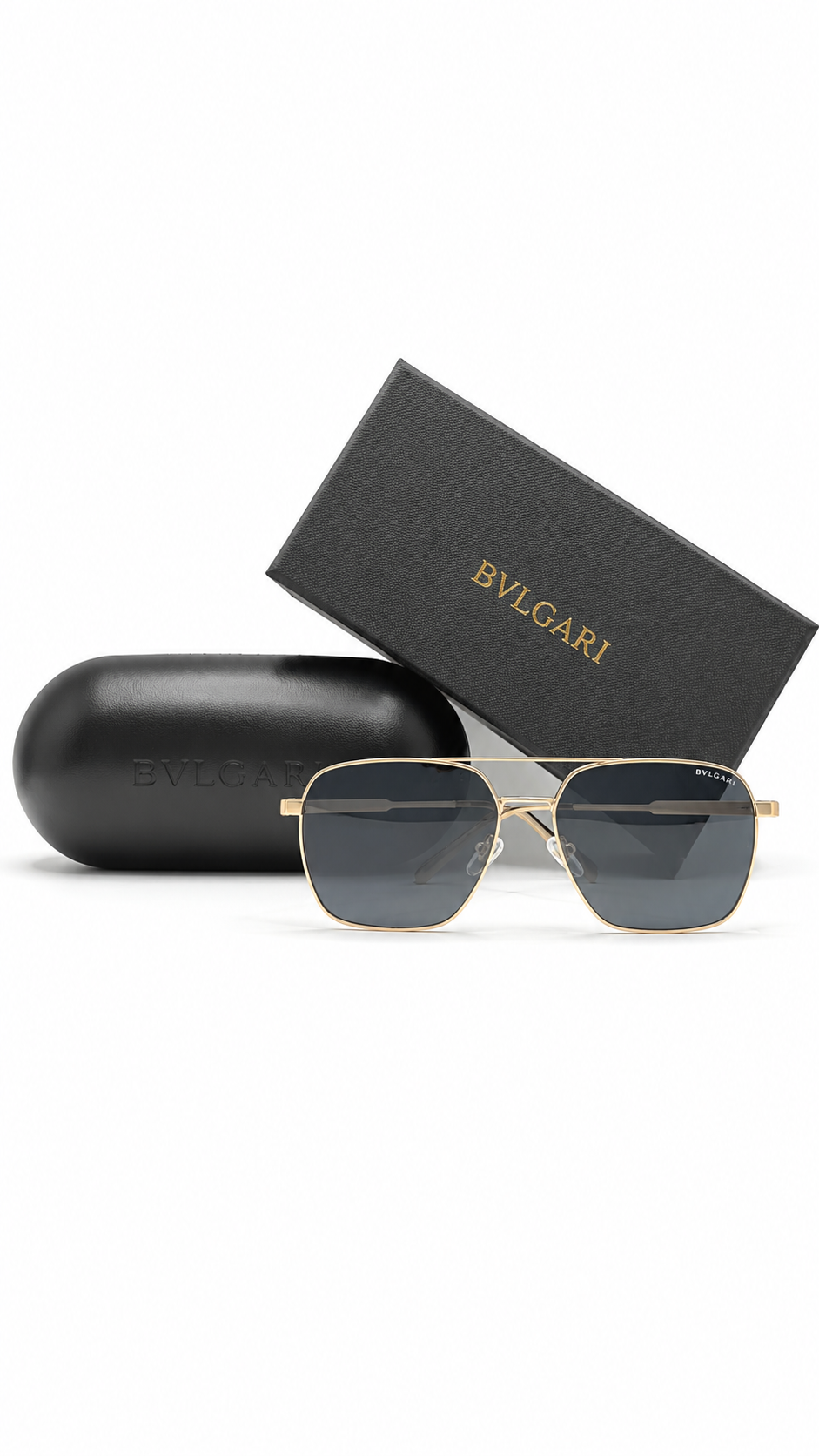 Bvlgari BV 40019 Co.05 Gold Square Aviator Sunglasses – Grey Lenses