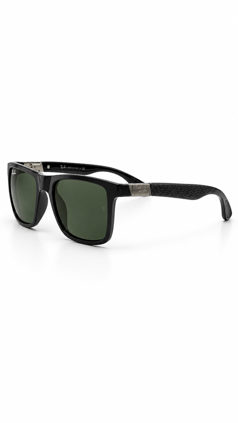 Ray-Ban 8357 Black Rectangular Sunglasses with Classic Green Lenses (52mm)
