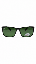 Persol 3010 Glossy Black Rectangular Sunglasses – Green Lenses (53mm)