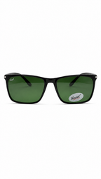 Persol 3010 Glossy Black Rectangular Sunglasses – Green Lenses (53mm)