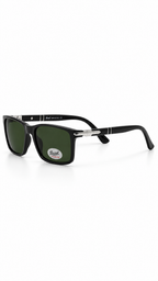 Persol 2806 Glossy Black Rectangular Sunglasses – Green Lenses (58mm)