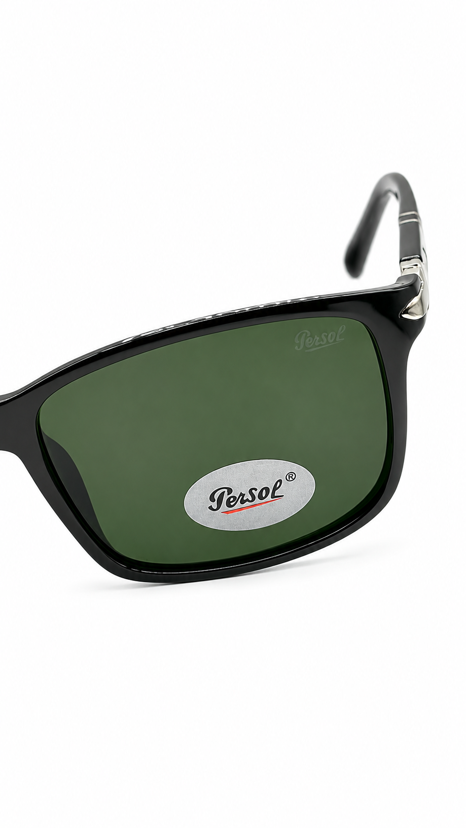 Persol 2806 Glossy Black Rectangular Sunglasses – Green Lenses (58mm)