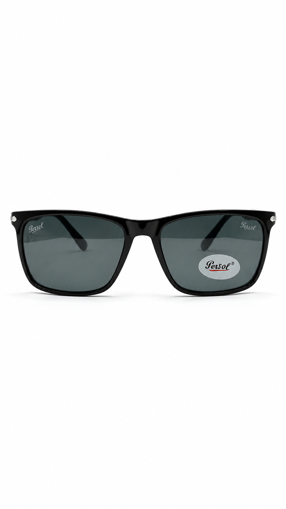 Persol 3010 Glossy Black Rectangular Sunglasses – Dark Grey Lenses (53mm)